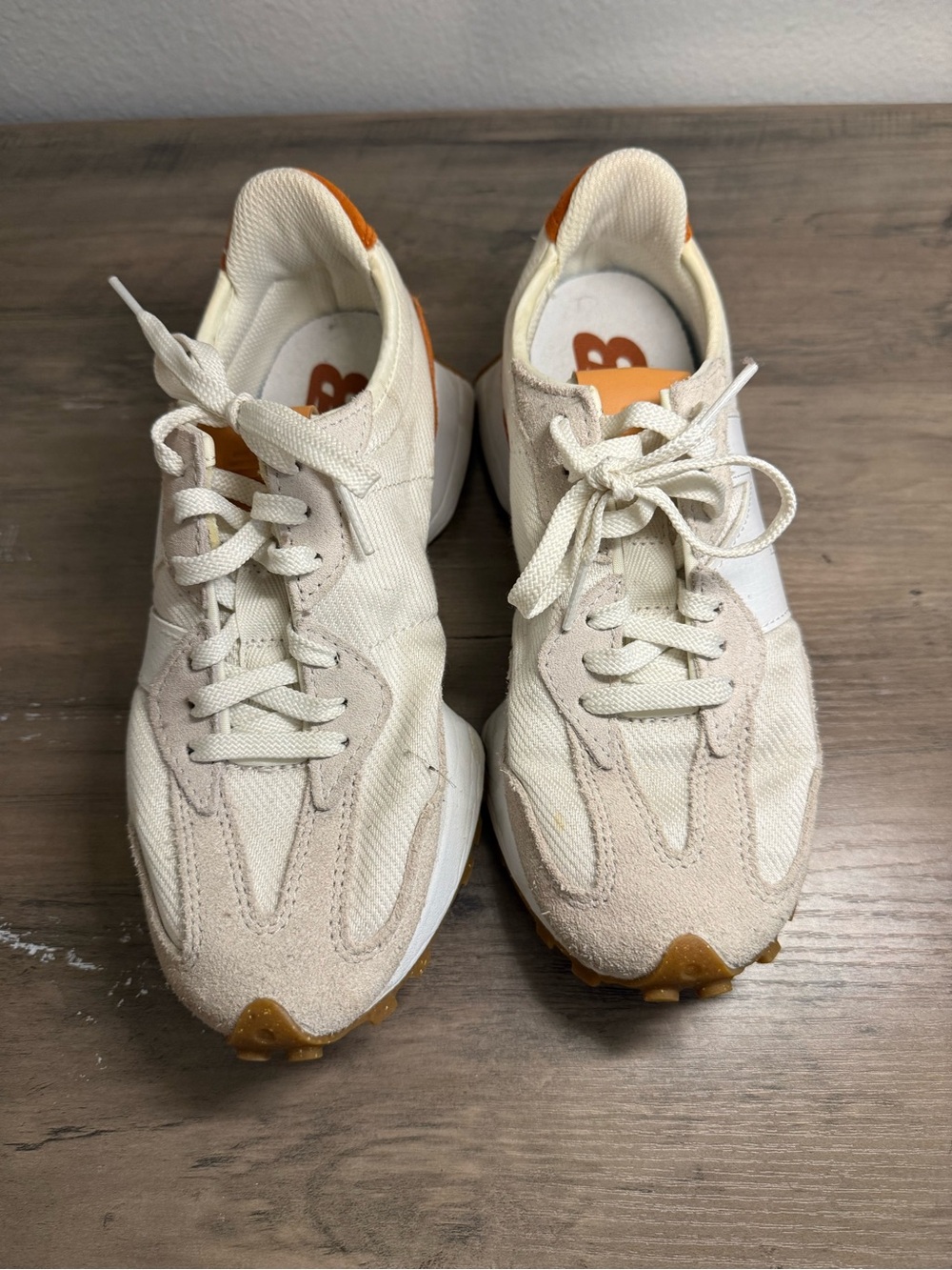 New Balance Cream and Orange Retro Runner Sneakers
